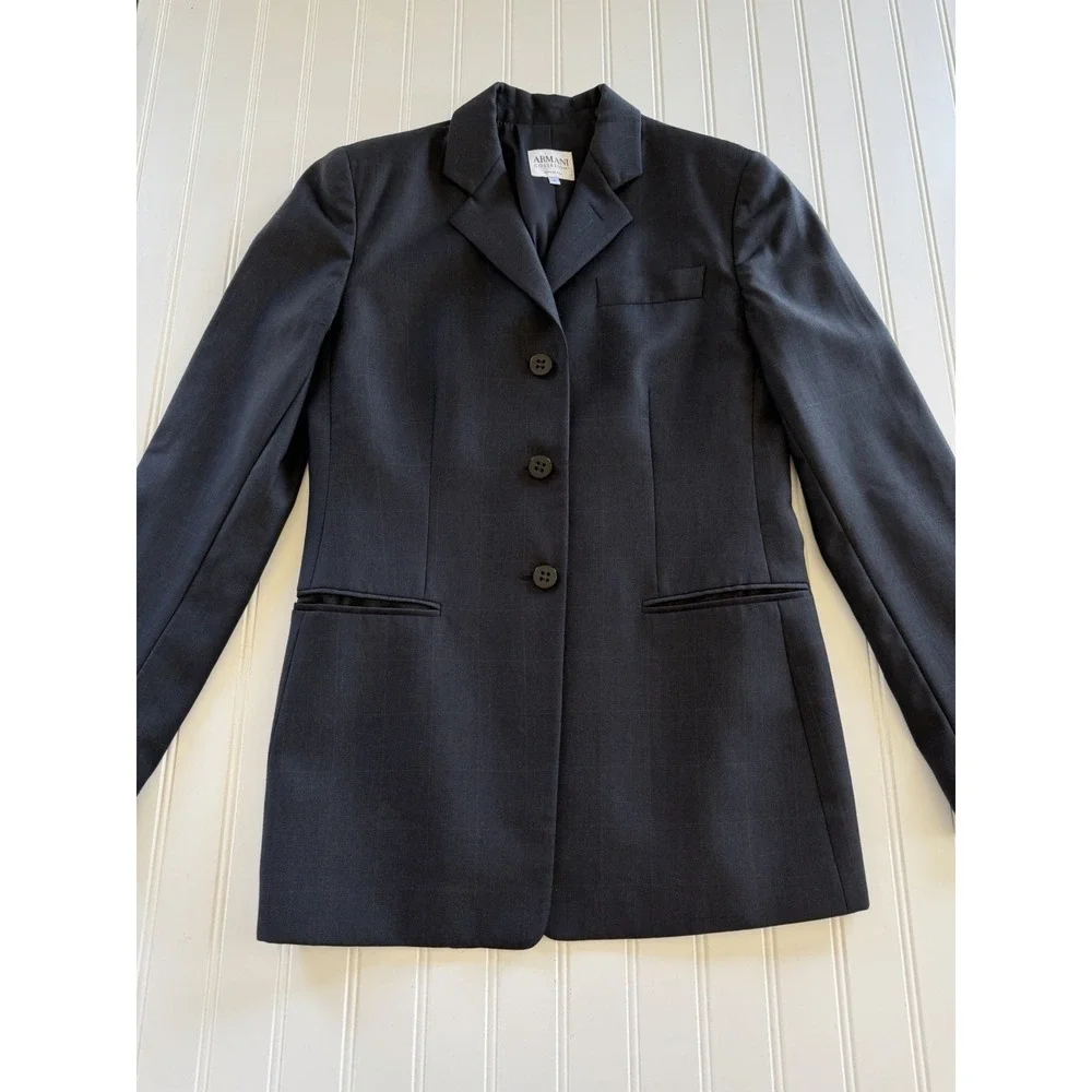 Armani Collezioni Womens‎ Blazer 6 Black Windowpane Plaid Tailored